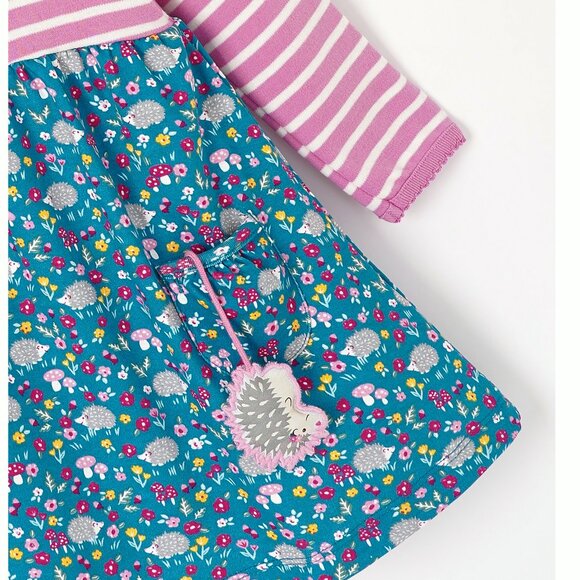 Jojo Maman Bebe Girls Stripe And Garden Hedgehog Print Dress - Pink - Picture 4 of 4